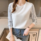 style Women's shirts Casual Tshirt Tops patchwork T Shirt Basic bottoming shirts Ladies o-neck Long Sleeve Tee