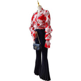 Hit Color Printed Shirt For Women Lapel Puff Long Sleeve Patchwork Short Tops Female Fashion New Clothing