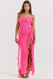 Summer New Sexy Lotus Leaf Side Wrapped Chest Fork Sleeveless Shoulder Dress Dress