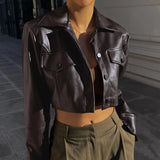 Toloer Autumn And Winter Hot Style Women's Sexy Crop Hot Girl Motorcycle Clothing Women's Leather Coat-Outfit
