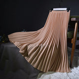 Womens High-Waisted Pleated Skirts Elastic Waist Blue Chiffon Maxi Skirt Pleated Long Office Skirt Summer Skirts For Women