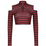 Goth Print Tops Stripe Cute Y2K T-Shirts Dark Academia Techwear Button Up V Neck Half Sleeve Sweat Shirts Grunge