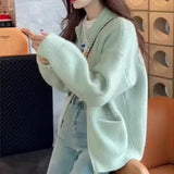 Zipper Solid Color Design Sense Sweater Cardigan Women's 2024 Autumn And Winter New Korean Style Loose Leisure-Outfit