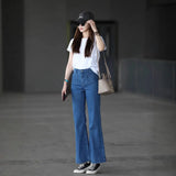 Retro Blue Trumpet Jeans Women Autumn And Winter New Small Man Without Legs High Waists Thin Horseshoe Horn
