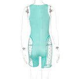 Mesh Patchwork Sexy Romper Women Sleeveless See Through Bodycon Playsuit Casual Streetwear Activewear Workout Y2K
