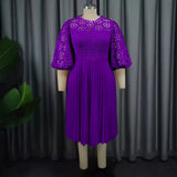 Lace Lantern Sleeve Dress Elegant Commuter Style Fold Dress