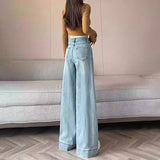 Blue High-Waisted Broad-Legged Jeans Women Spring And Autumn New Loose Meat Masking Display Lean Vertical Tube Drag Long