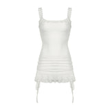 Temperament Stacked Square Collar Agaric Edge Suspender Skirt Slim Waist Pure Desire Spicy Girl Hip Dress-Outfit