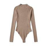 Solid Casual Bodycon Jumpsuit Women Knitted Long Sleeve Sexy Bodysuit 2021 Stand Collar Streetwear Ladies