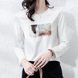style Women's shirts Casual silk Tshirt Tops T Shirt Basic bottoming shirts Ladies o-neck Long Sleeve Tee