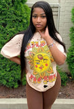 Casual Print Hollow Out Basic Short Sleeve