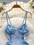 Summer Lace Strap Bodysuits Women Sleeveless Transparent Sexy Rompers Ladies Inside Wear Backless Floral