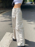 White y2k Cargo Pants Big Pockets High Waisted Joggers Vintage Casual Baggy Sweatpants Women Korean Trousers