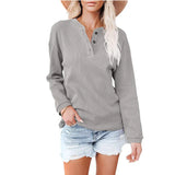 Solid Women T Shirt Top Casual Button O-Neck Long Sleeve Tee Tops Ladies Fashion Loose Design Tee Pullover