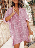 Women Blouse Loose Long Sleeve Shirts Button Down Mini Dress Leopard Printed Oversized Vestidos Casuales Beach