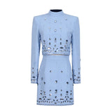 Fashion Suit Women 2025 Spring New Short Skirt Set Nail Drill High-End Long-Sleeved Two-Sleeve Two-Set