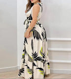E-Commerce Women's Wear Spring And Summer New Printed Round Collar Sleeveless Lace-Up Long Dress In Stock-Outfit