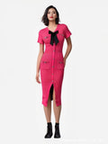 Small Fragrant Temperament V-Neck Bow Bow With Beads Button Opening Knitted