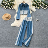 Kong-Flavored Casual Suit Women's High-Waisted Thigh-Legged Straight Trousers Two Sets Of Stylish Lapel Jacket