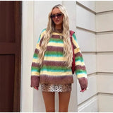 2025 Women's Comfortable Casual Colored Round-Neck Striped Sweater