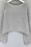 Spring Korean Style Loose Casual Knitted Blouse Women New Chic Curl Solid Short Tops O-neck Pullover Fashion Blusa