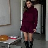 Solid Color Round Collar Loose Blouse Simple Dress Set In Autumn
