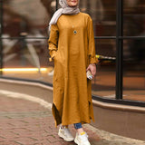 ZANZEA 2022 Kaftan Muslim Maxi Dress Women's Islamic Sundress Long Sleeve Vestidos Female Casual Solid Robe