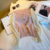 Pink Small Fragrant Style Spliced Knitted Cardigan Spring Dress Women's 2024 New Fashionable Foreign-Style Long-Sleeved Blouse-Outfit