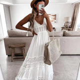 Women's Dress Casual Lace Splicing Sleeveless Long