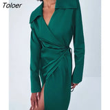 V-Neck Satin Wrap Elegant Long Dress 2022 Women Fashion Green Summer A-Line Mid-Cal Dresses Split Sexy Dress Office