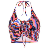 Holiday Top 90s Vests Paisley Printed Crop tank Top y2k Aesthetic Halter Top Ruched Tie Up Camis Women Vintage