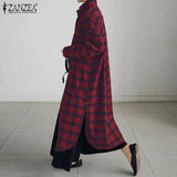Vintage Women Check Sundress 2022 ZANZEA Autumn Shirt Dress Long Sleeve Maxi Vestidos Female Button Lapel Robe Femme