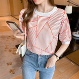 Summer striped printing ladies shirts women blouses 2022 Spring Summer short sleeve female shirts tops Mujer