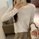 Round Collar Design Feeling Small Flying Sleeved Long-Sleeved T-Shirt Women Wear The New Autumn Style Top With Bottom-Outfit