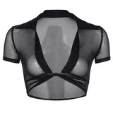 Careful Machine Perspective Mesh Collar Kinesion Design Short Outer Hoodie Solid Color