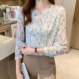 flower printing ladies shirts Women's chiffon Blouses 2022 Spring Autumn Long Sleeve Shirts Tops Blusas
