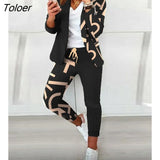 Autumn Casual Plaid Print Long Sleeve Blazer Coat & Drawstring Pants Set Two Pieces Suits Womens Elegant Ladies Tops