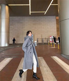 Women Mid Length Wool Coats Splice Korean Jackets Turn Down Collar Full Sleeve Double Breasted Thick Autumn Winter-Outfit