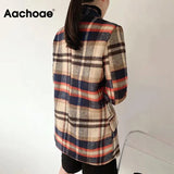 Vintage Plaid Printed Blazer Suits Women Notched Collar Long Sleeve Coats Elegant Single Breasted Outwear Tops