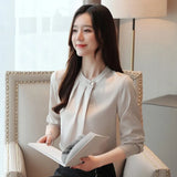 Mujer De Moda 2021 Blouse Women Long Sleeve Women Blouses Shirts Stand Collar Chiffon Blouse Shirt Women Tops Blusa