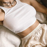 Knitted Skinny Mini T Shirt Tops Sleeveless Ribber Casual O Neck Club Summer 2021 Vest Crop Tops Fashion Y2K Tank