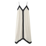 New V-Collar Color Medium-Long Suspender Dress 06615607712-Outfit