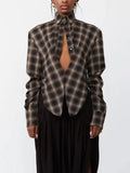 Selling Plaid Shirt Personality Waist Design Retro Plaid Fashion Geeky Autumn Winter