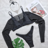 Toloer New Bikini Sexy Luxury Crystal Diamond Neck Chain Swimsuit Sweater Three-Piece Women's