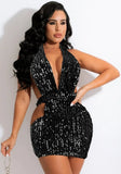 Sequins Deep-V Cut Out Halter Club