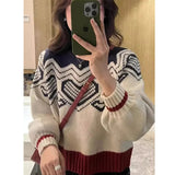 2025 New Retro Buckle Design High-Necked Ladies Knitted Cardigan Pure Color Ocean Sweater