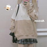 Deeptown Kawaii Hoodie Women Korean Pink Sweatshirt Long Sleeve Patchwork Top Oversized Soft Girls Cotton Pullover Leisure