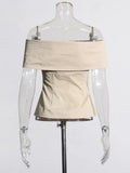 Toloer Socialite Light Ripe Wind Autumn 2024 New One-Line Collar Open Shoulder Splicing Design Slim Suit Jacket-Outfit