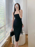 Sheath Dress For Women Square Collar Sleeveless High Waist Off Shoulder Solid Midi Dresses Female Summer