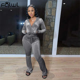 Fall Casual Black Matching Sets 2 Two Piece Sets Velvet Tracksuit Womens For Sweatsuits Outfits Zipper Tops Pants